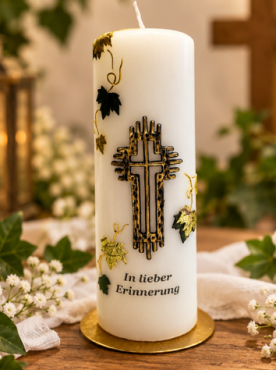 Trauerkerze Kreuz mit Ahornbl�tter - schnelle und einfache Kerze zum Nachmachen