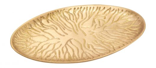 Kerzenteller oval  mit Innenmuster goldfarben matt  (au�en 17,6 cm x 8,8 cm - breitere Variante)