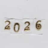 Wachszahl 2026  glanzgold 8 mm -Modern-