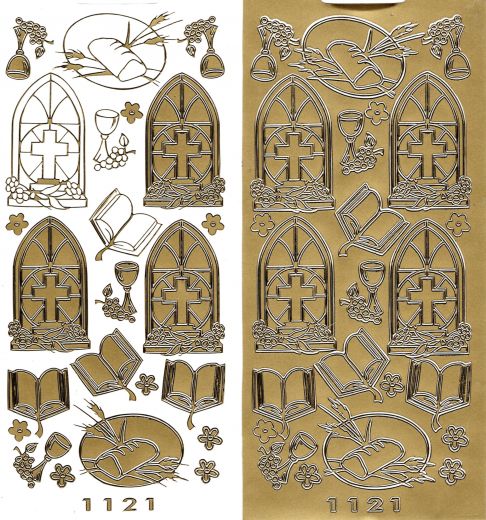 Sticker: Fenster Brot- Kelch- Bibel - gold
