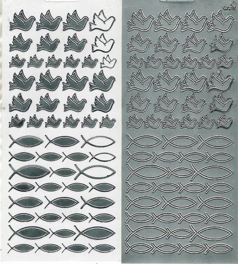 Sticker: Tauben und Fische - silber