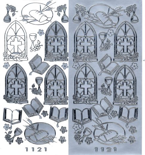 Sticker: Fenster Brot- Kelch- Bibel - silber