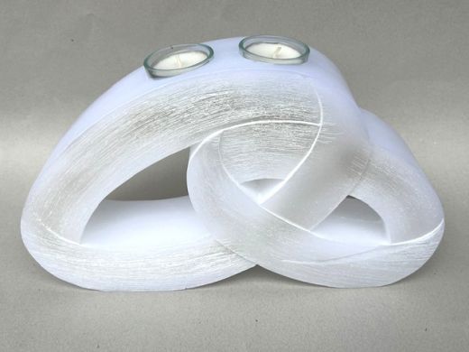 Kerze Sonderform Ringe mit 2 Teelichteins�tzen - Vorderseite Perlmutt geb�rstet