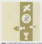 Servietten: Kommunion creme gold - Motiv Taube-Pax-Fische-Kelch