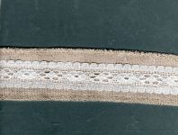 Band Leinenoptik natur/ Spitze weiß - ca. 38 mm breit  -  1 Meter