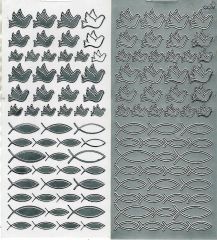 Sticker: Tauben und Fische - silber