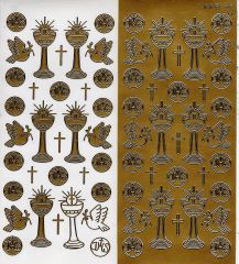 Sticker: Kelch-Hostie-Taube-Kreuz - gold