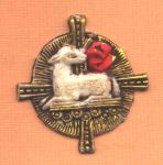 Osterlamm mit Fahne Nr. 28 wei-gold-rot antik