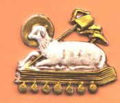 Osterlamm mit Fahne Nr. 26 wei-gold antik